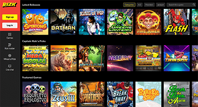 Rizk desktop instant play gaming catalogue
